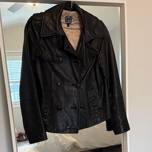 GAP Women's Double-Breasted Black Leather Jacket